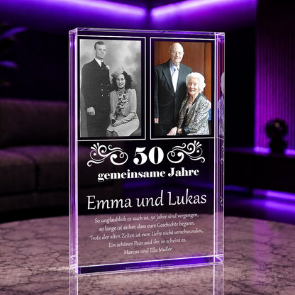 50 gemeinsame Jahre 2 Fotos - Druck auf Glas, personalisiertes Geschenk für Paar