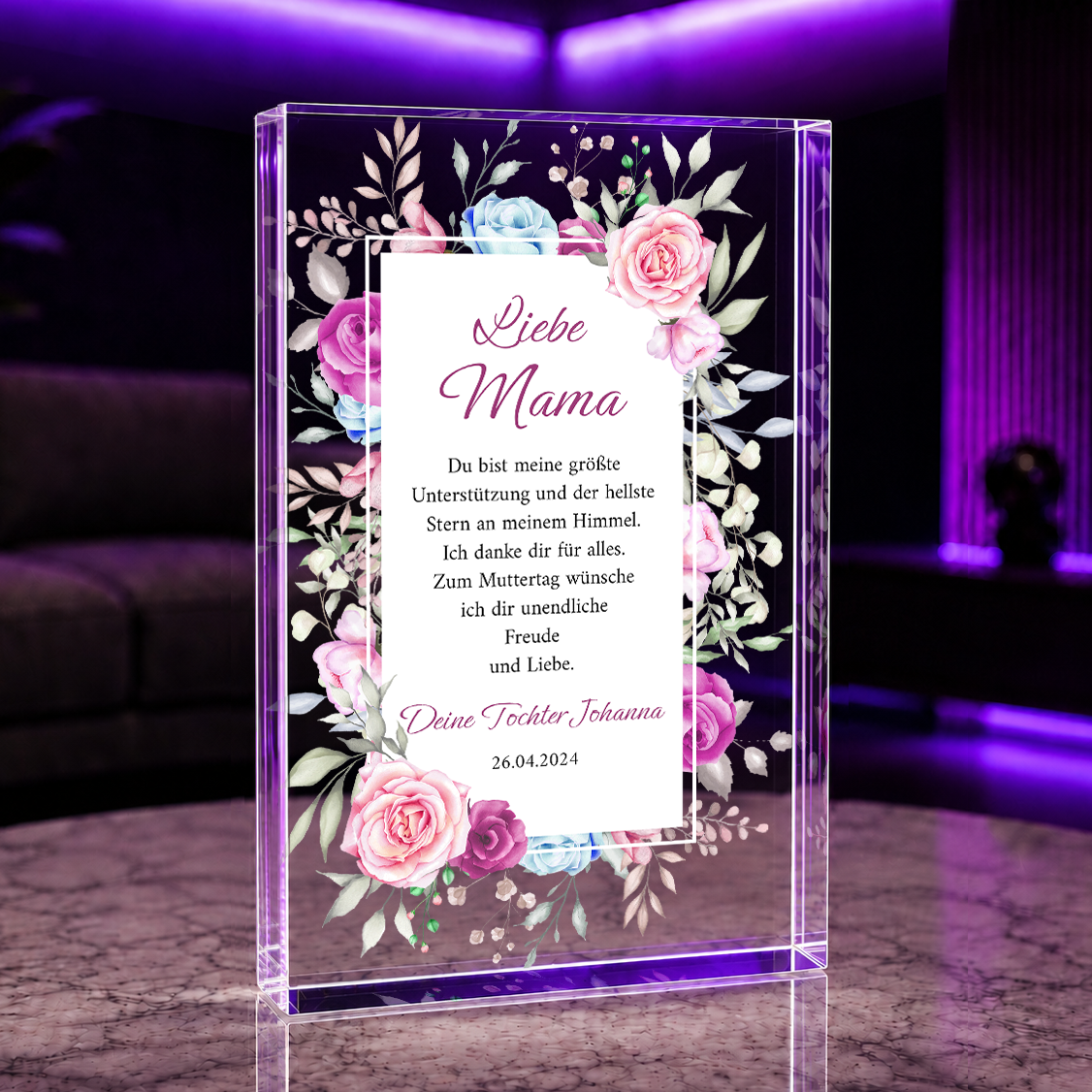 Wünsche der Tochter an die Mama - Druck auf Glas, personalisiertes Geschenk für Mama