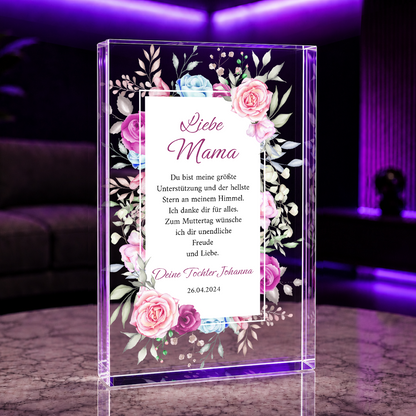 Wünsche der Tochter an die Mama - Druck auf Glas, personalisiertes Geschenk für Mama