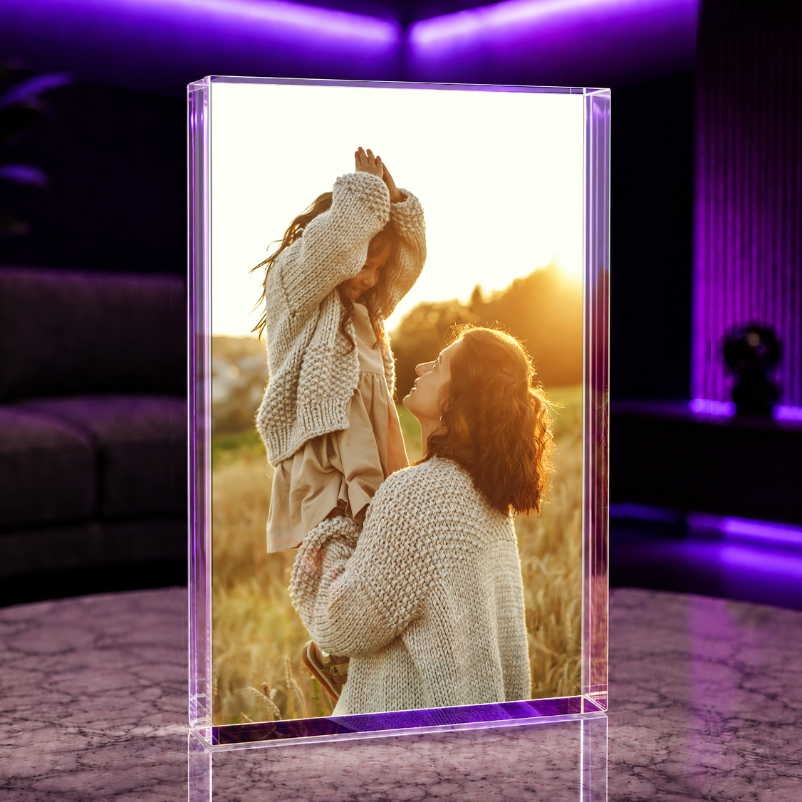 Sonnenuntergang mit Mutter - Druck auf Glas, personalisiertes Geschenk für Mama