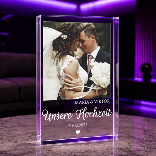 Unsere Hochzeit - Druck auf Glas, personalisiertes Geschenk für Paar