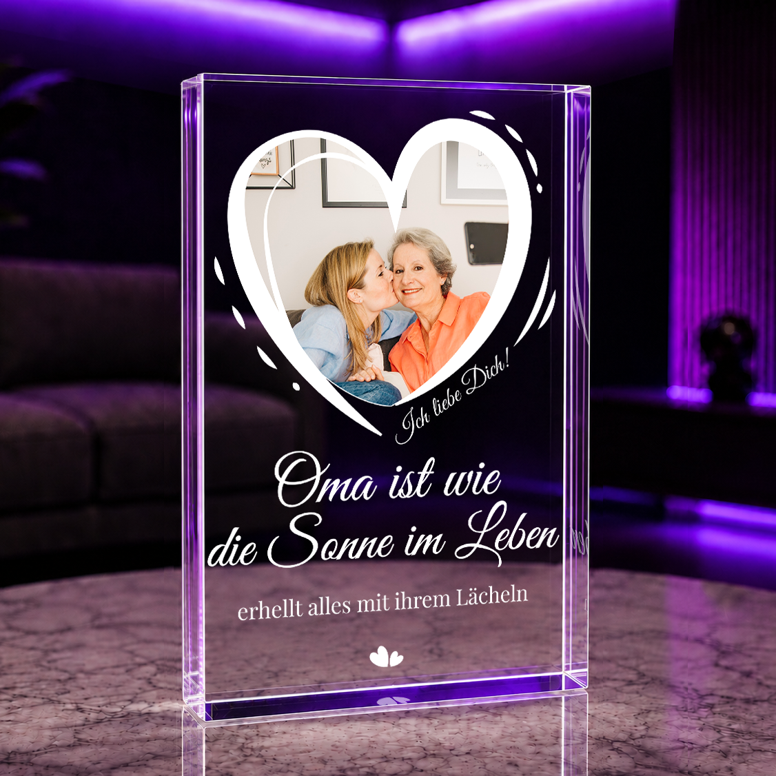 Oma wie die Sonne - Druck auf Glas, personalisiertes Geschenk für Oma