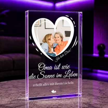 Oma wie die Sonne - Druck auf Glas, personalisiertes Geschenk für Oma