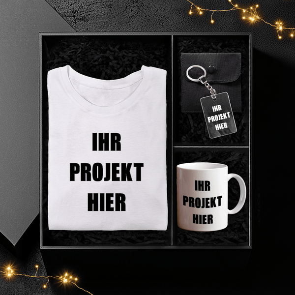 T-Shirt + Tasse + Schlüsselanhänger DEIN PROJEKT - Geschenkbox, personalisiertes Geschenk für Mann - Adamell.de