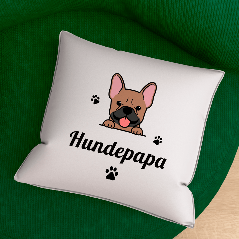 Tasse + bedrucktes Kissen HUNDEPAPA - Geschenkset Box 2 in 1, personalisiertes Geschenk für Hundeliebhaber - Adamell.de