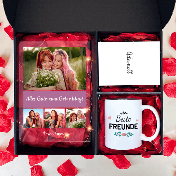 Tasse + Druck auf Glas FREUNDIN - Geschenkset Box 2 in 1, personalisiertes Geschenk für Freundin - Adamell.de