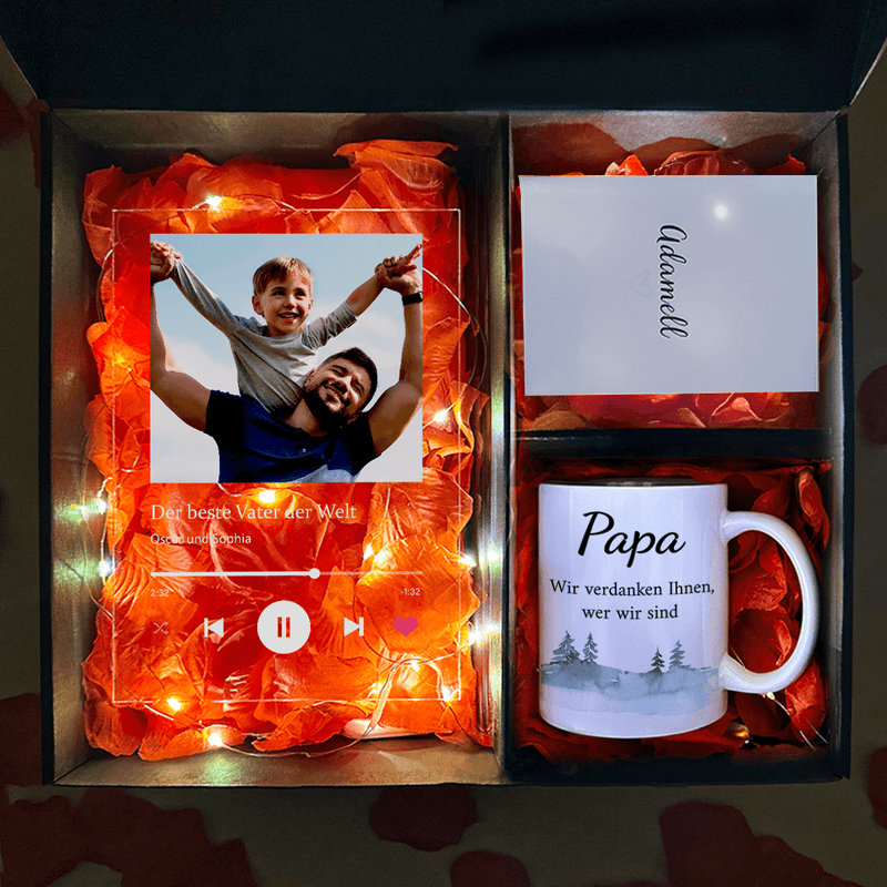 Tasse + Druck auf Glas PAPA - Geschenkset Box 2 in 1, personalisiertes Geschenk für Papa - Adamell.de