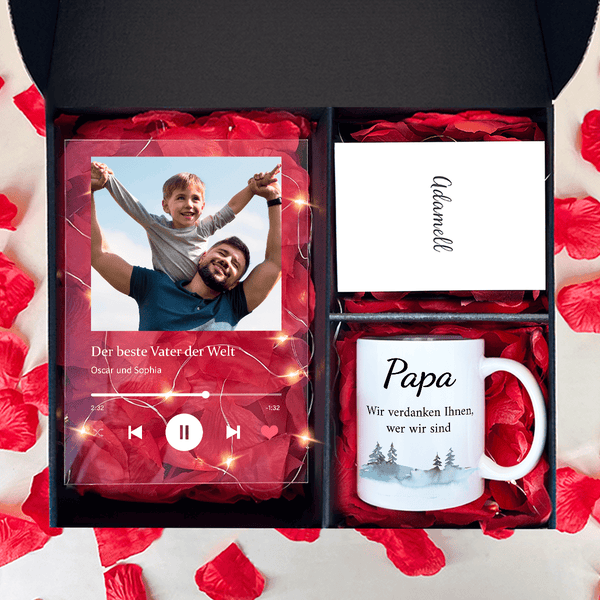 Tasse + Druck auf Glas PAPA - Geschenkset Box 2 in 1, personalisiertes Geschenk für Papa - Adamell.de