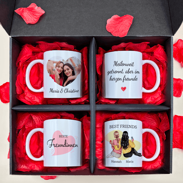 Tassen Set FREUNDINNEN - 4 x bedruckte Tasse, personalisiertes Geschenk für Freundin - Adamell.de