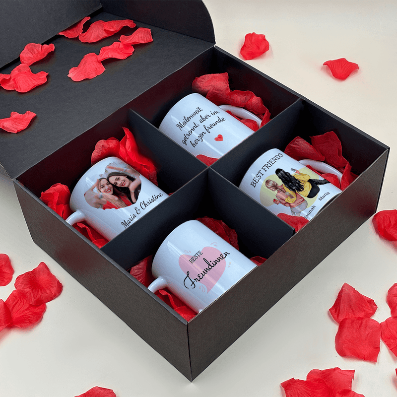 Tassen Set FREUNDINNEN - 4 x bedruckte Tasse, personalisiertes Geschenk für Freundin - Adamell.de