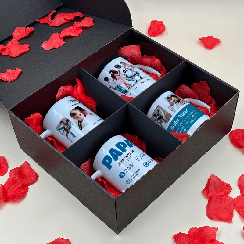 Tassen Set PAPA - 4 x bedruckte Tasse, personalisiertes Geschenk für Papa - Adamell.de