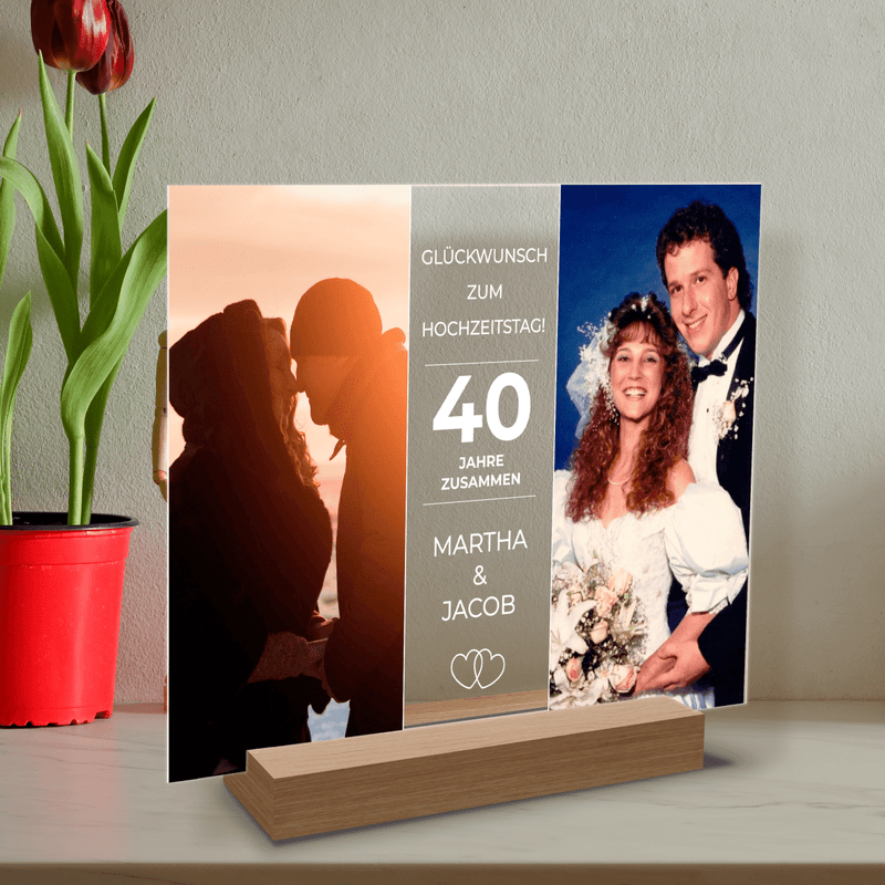 Unser 40-jähriges Jubiläum - Druck auf Glas, personalisiertes Geschenk für Paar - Adamell.de