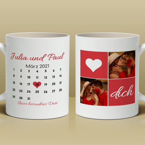 Unser besonderes Date - 1x bedruckte Tasse, personalisiertes Geschenk für Paar - Adamell.de