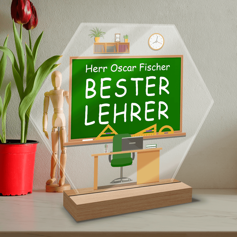 Unser bester Lehrer - Druck auf Glas, personalisiertes Geschenk für Lehrer - Adamell.de