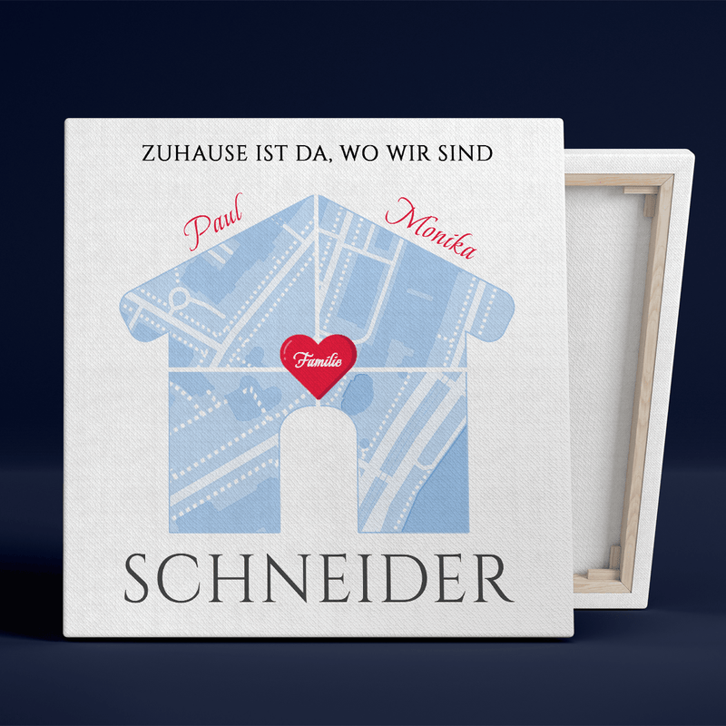 Unser gemeinsames Zuhause - Druck auf Leinwand, personalisierte Geschenk für Familie - Adamell.de