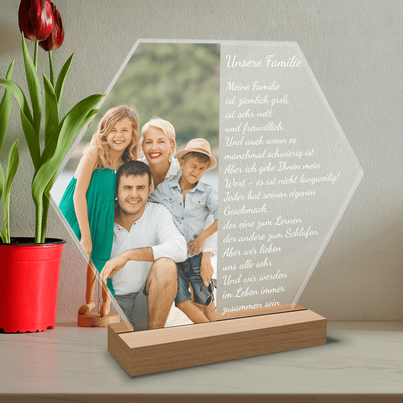 Unsere Familie Foto + Text - Druck auf Glas, personalisiertes Geschenk für Eltern - Adamell.de