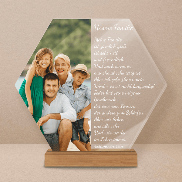 Unsere Familie Foto + Text - Druck auf Glas, personalisiertes Geschenk für Eltern - Adamell.de