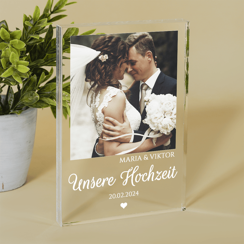 Unsere Hochzeit - Druck auf Glas, personalisiertes Geschenk für Paar - Adamell.de