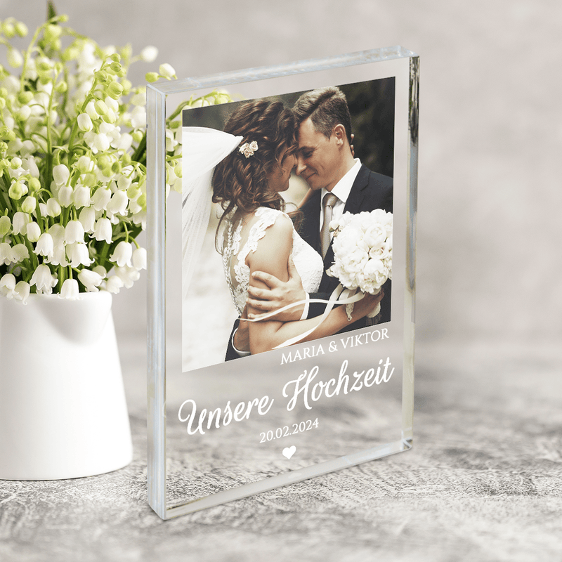 Unsere Hochzeit - Druck auf Glas, personalisiertes Geschenk für Paar - Adamell.de