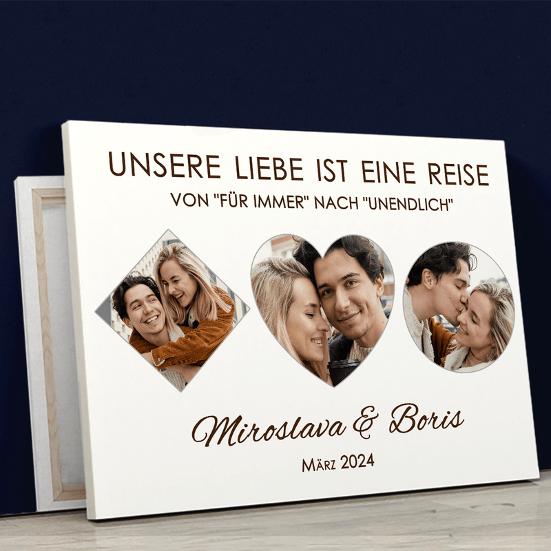 Unsere Liebe ist eine Reise - Druck auf Leinwand, personalisiertes Geschenk für Paar - Adamell.de