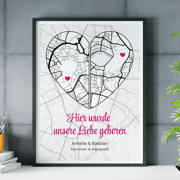 Unsere Liebe Karte - Poster, personalisiertes Geschenk für Paar - Adamell.de