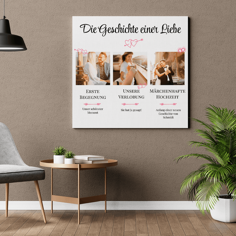 Unsere Liebesgeschichte - Druck auf Leinwand, personalisiertes Geschenk für Paar - Adamell.de