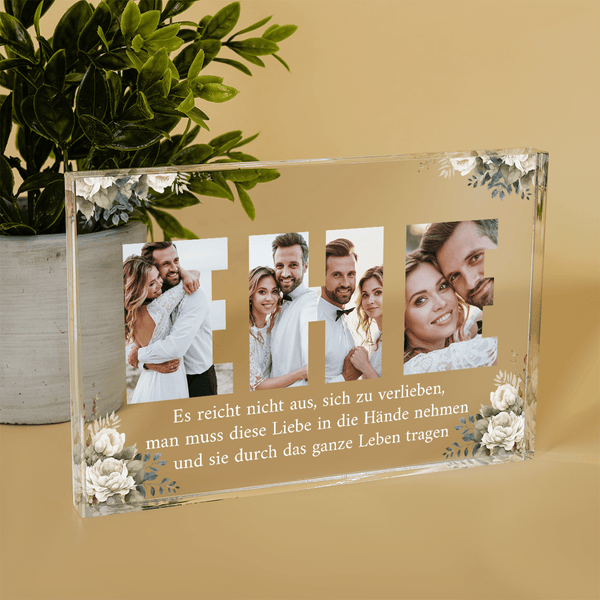Untertitel EHE Collage - Druck auf Glas, personalisiertes Geschenk für Paar - Adamell.de