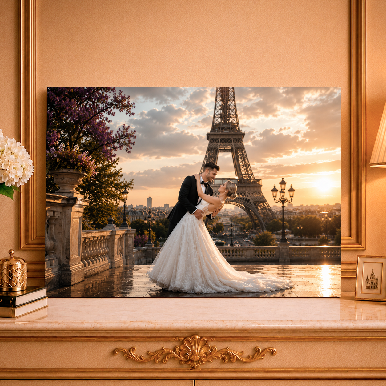 Liebe in Paris – Foto auf Leinwand, personalisiertes Geschenk für Paar