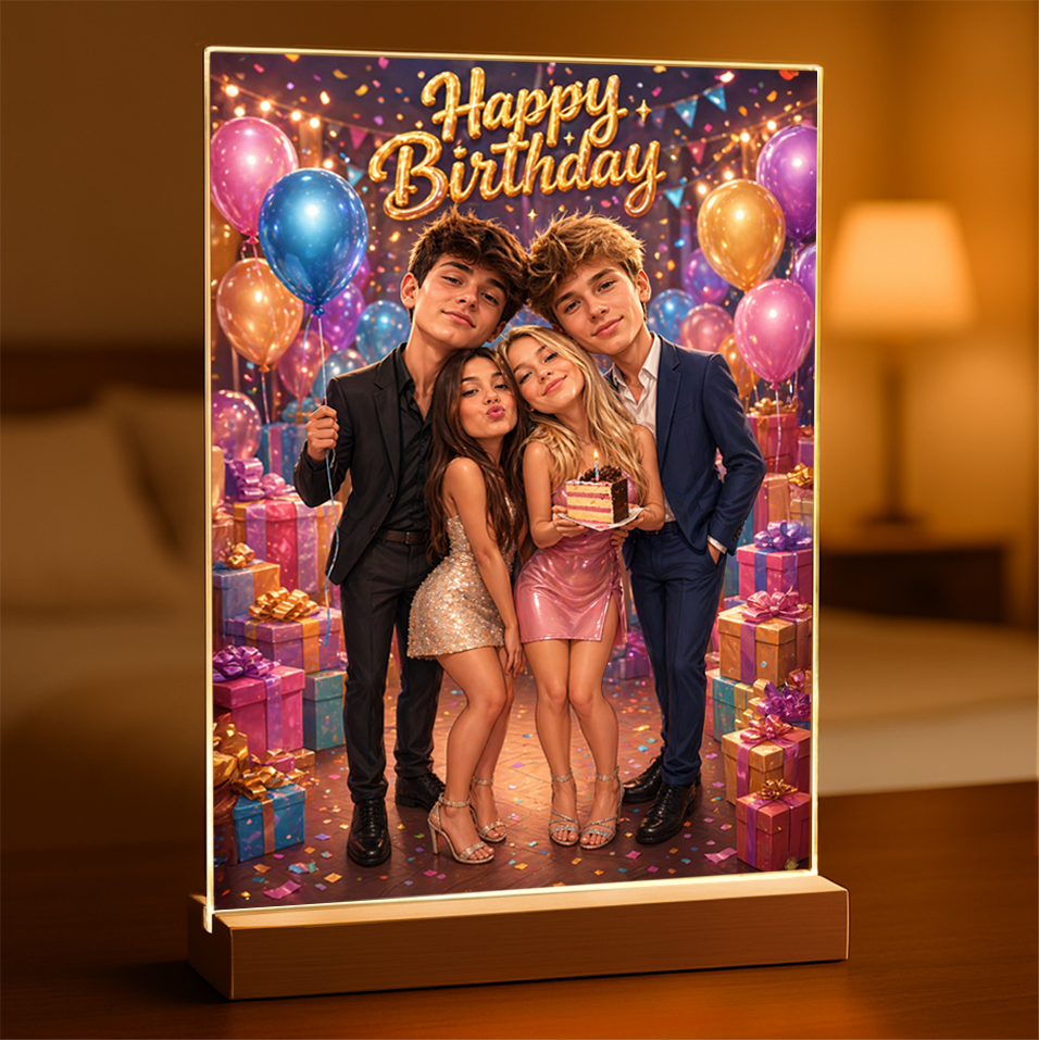 Gruppe von Freunden - Druck auf Glas, personalisiertes Geschenk zum Geburtstag