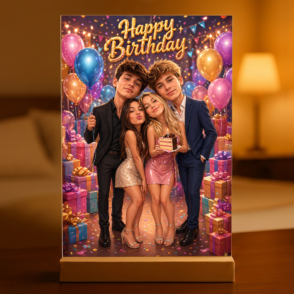 Gruppe von Freunden - Druck auf Glas, personalisiertes Geschenk zum Geburtstag