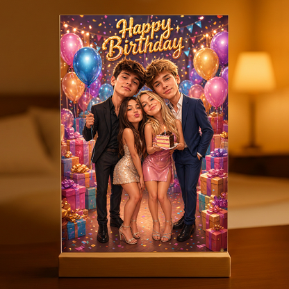 Gruppe von Freunden - Druck auf Glas, personalisiertes Geschenk zum Geburtstag