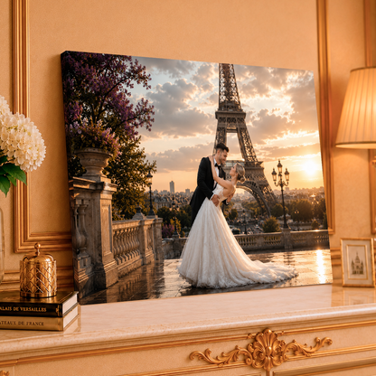 Liebe in Paris – Foto auf Leinwand, personalisiertes Geschenk für Paar