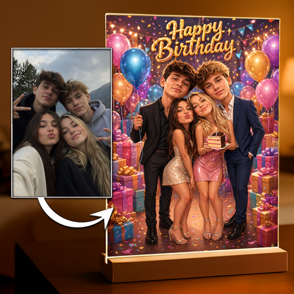 Gruppe von Freunden - Druck auf Glas, personalisiertes Geschenk zum Geburtstag