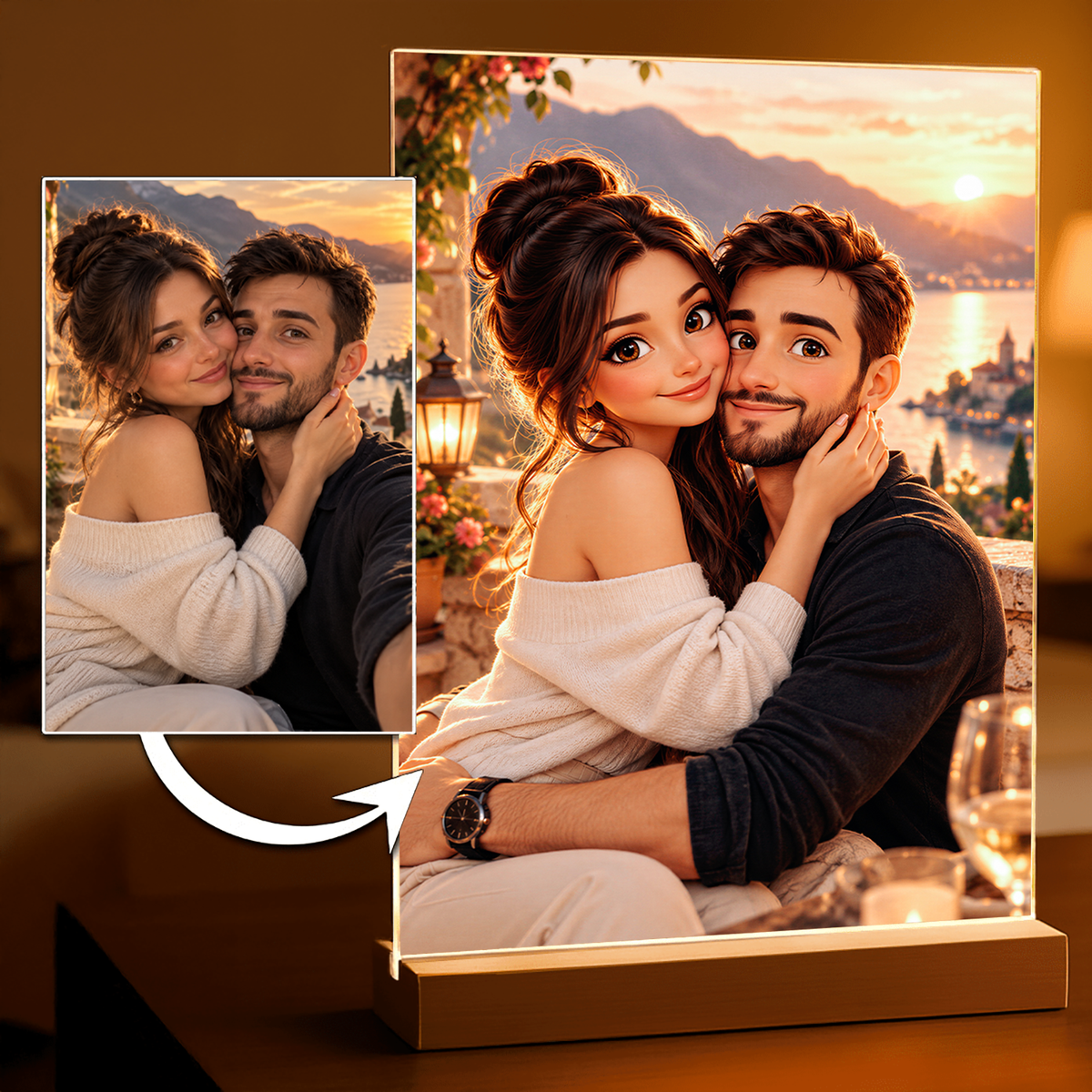 Geschenk für Paare – Porträt auf Acrylglas "Romantischer Sonnenuntergang"