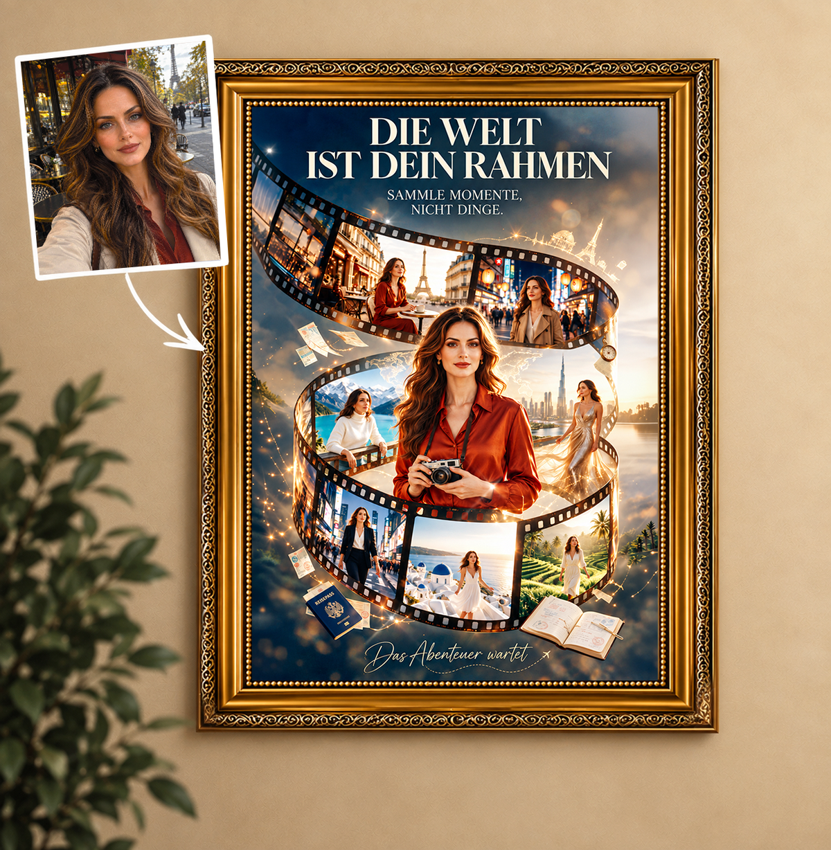 Reiseträume: Geschenk für Sie – Porträt auf Leinwand