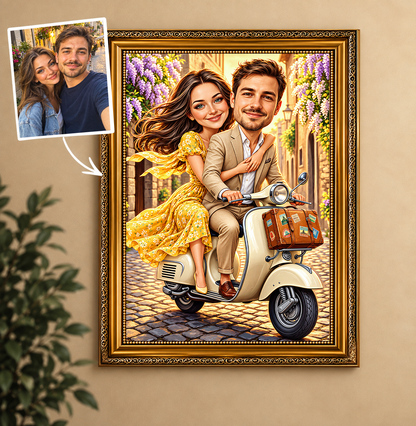 Romantische Reise: Geschenk für Paare – Porträt auf Leinwand
