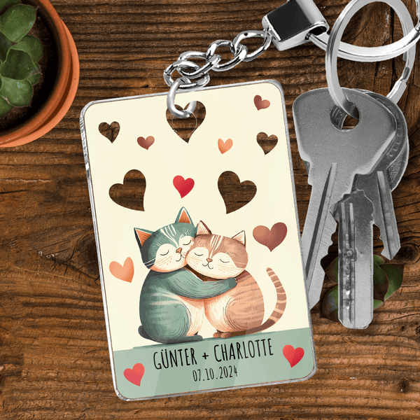 Verliebte Katzen - Schlüsselanhänger, personalisiertes Geschenk für Paar - Adamell.de