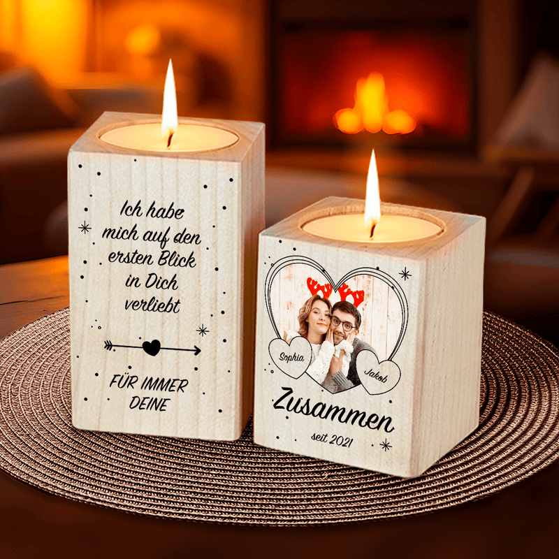 Verliebtheit auf den ersten Blick - 2 x Kerzenständer aus Holz, personalisiertes Geschenk für Mann - Adamell.de