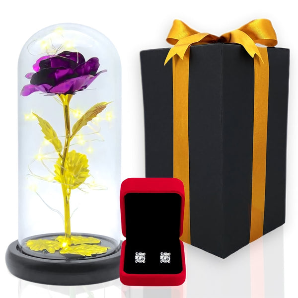 Violett Ewige Rose im Glas LED, Geschenk für frauen, freundin, mama, valentinstag, geburstag, weihnachtsgeschenke, muttertagsgeschen, Weltfrauentag - Adamell.de