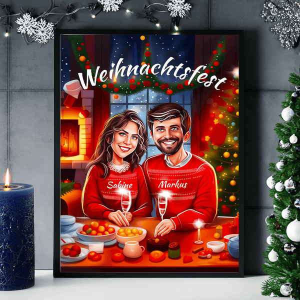 Weihnachten Illustration - Poster, personalisiertes Geschenk für Paare - Adamell.de