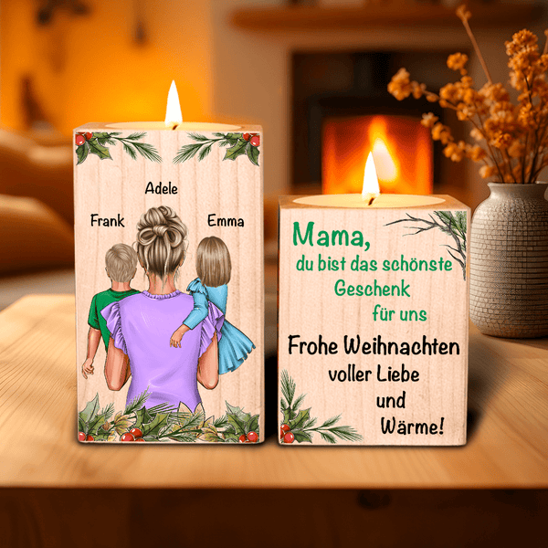 Weihnachten mit Mama Clipart - 2 x Kerzenständer aus Holz, personalisiertes Geschenk für Mama - Adamell.de