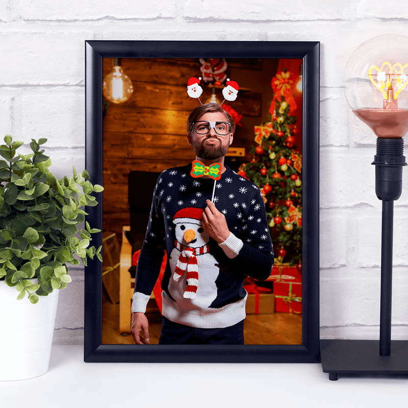 Weihnachtsfoto eines Jungen - Druck auf Glas, personalisiertes Geschenk für Mann - Adamell.de