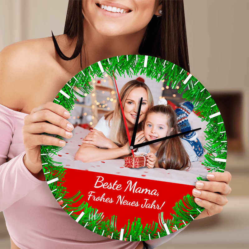 Weihnachtsfoto mit Mama - Fotouhr, personalisiertes Geschenk für Mama - Adamell.de