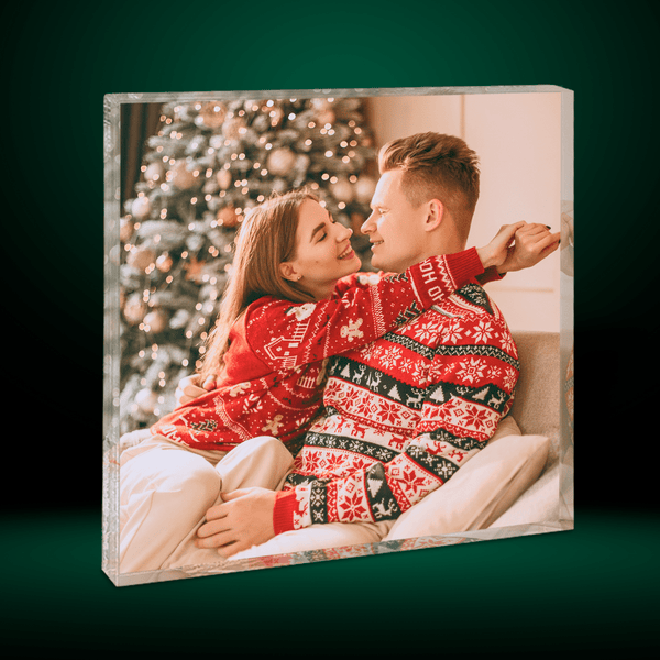 Weihnachtsfotografie von Verliebten - Druck auf quadratischem Glas, personalisiertes Geschenk für Mann - Adamell.de