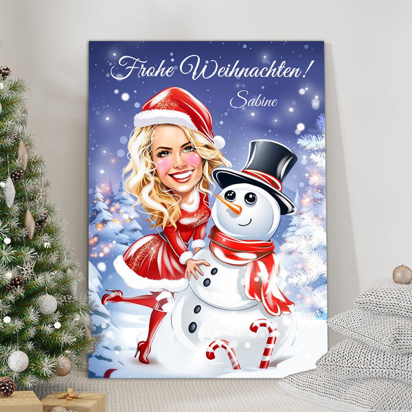 Weihnachtskarikatur - Druck auf Leinwand, personalisiertes Geschenk für Ehefrau - Adamell.de