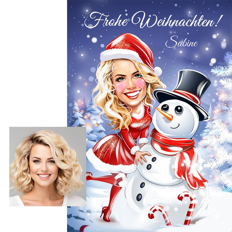 Weihnachtskarikatur - Druck auf Leinwand, personalisiertes Geschenk für Ehefrau - Adamell.de