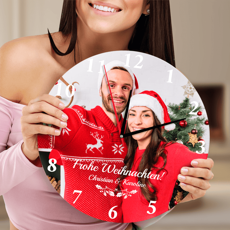 Weihnachtspaar - Fotouhr, personalisiertes Geschenk für Paar - Adamell.de