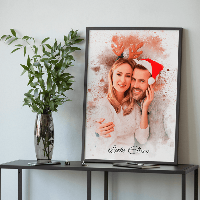 Weihnachtsporträt der Eltern - Poster, personalisiertes Geschenk für Eltern - Adamell.de