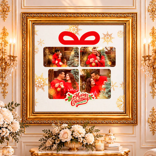 Fotocollage auf Leinwand Rote Schleife und Schneeflocken — Geschenk für Ehefrau