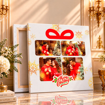 Fotocollage auf Leinwand Rote Schleife und Schneeflocken — Geschenk für Ehefrau